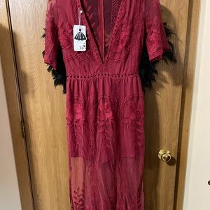 Deep V Lace Illusion Dress